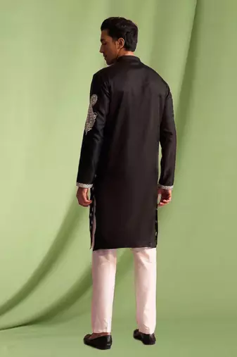 Black embroidered art silk kurta pajama with churidar traditional look