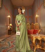 Olive Nyloan Satin Woven Designer Saree With Blouse For Women 