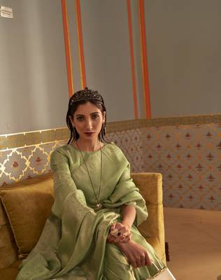 Olive Nyloan Satin Woven Designer Saree With Blouse For Women  2