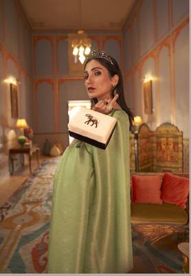 Olive Nyloan Satin Woven Designer Saree With Blouse For Women  3