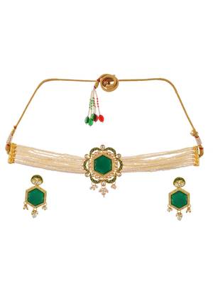 Engraved green choker jewellery set 3
