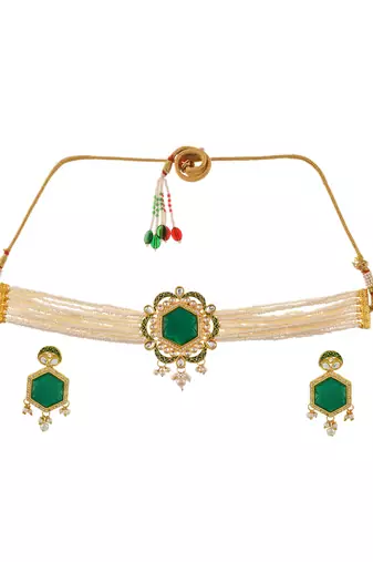 Engraved green choker jewellery set