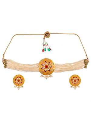 Yellow meenakari pearl choker jewellery set 3