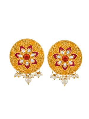 Yellow meenakari pearl choker jewellery set 4