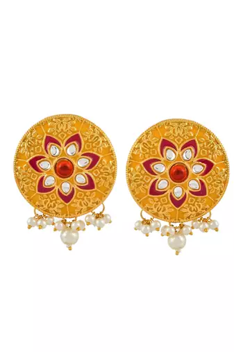 Yellow meenakari pearl choker jewellery set