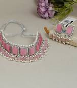 Pink bridal choker jewellery set with pearls