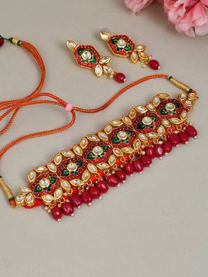 Rajputi kundan gold plated meenakari choker jewelry set 1