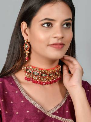 Rajputi kundan gold plated meenakari choker jewelry set 2
