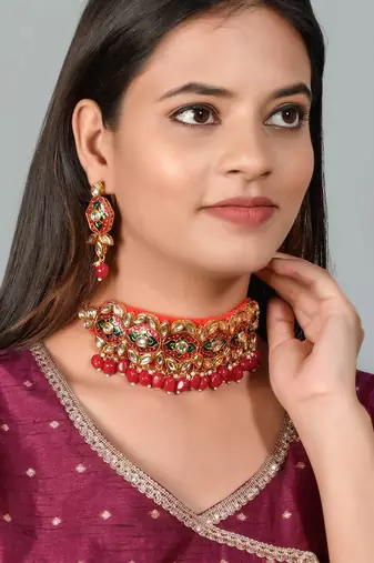 Rajputi kundan gold plated meenakari choker jewelry set