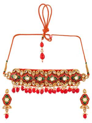 Rajputi kundan gold plated meenakari choker jewelry set 3