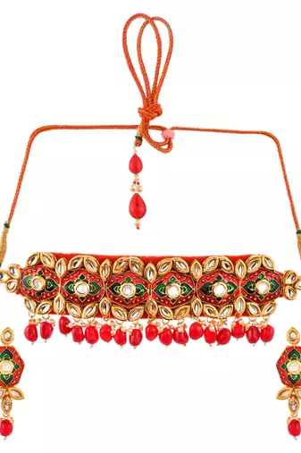 Rajputi kundan gold plated meenakari choker jewelry set