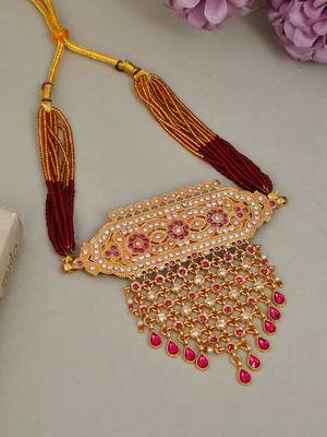 Gold plated ethnic meenakari layered choker necklace 1