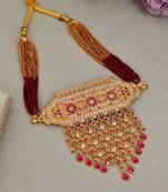 Gold plated ethnic meenakari layered choker necklace