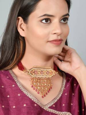 Gold plated ethnic meenakari layered choker necklace 2