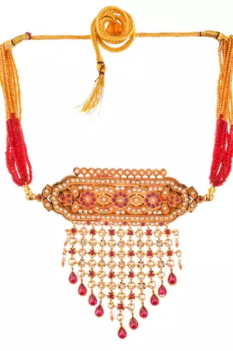 Gold plated ethnic meenakari layered choker necklace