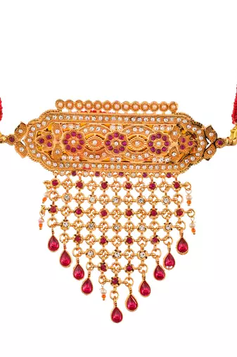 Gold plated ethnic meenakari layered choker necklace