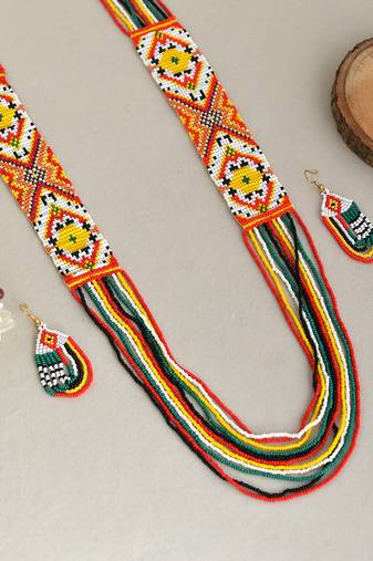 Multicolor mexican beads layered necklace set