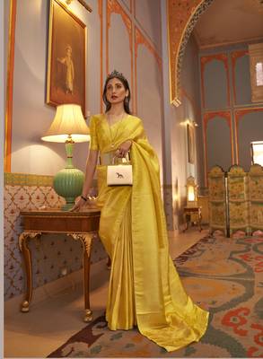 Yellow Nyloan Satin Woven Designer Saree With Blouse For Women  1