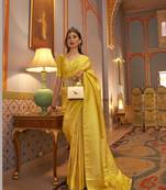 Yellow Nyloan Satin Woven Designer Saree With Blouse For Women 