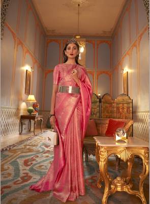 Pink Nyloan Satin Woven Designer Saree With Blouse For Women  1