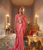 Pink Nyloan Satin Woven Designer Saree With Blouse For Women 