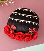 Women black & red beaded traditional wedding hair bun