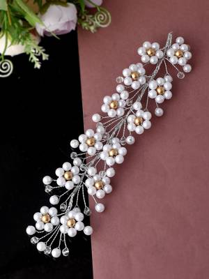 Women white toned embellished pearl beadedwomen white toned embellished pearl beaded hair accessory set 1