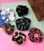 Set of 6 multi colored printed ponytail holders