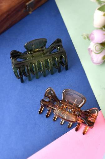 Set of 2 green & brown claw clips