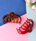 Set of 2 red & brown hair claw clips