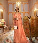 Orange Nyloan Satin Woven Designer Saree With Blouse For Women 