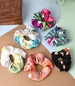 Set of 6 multi colored printed ponytail holders