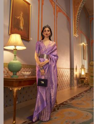 Purple Nyloan Satin Woven Designer Saree With Blouse For Women  1