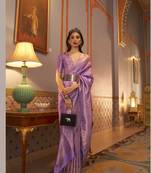 Purple Nyloan Satin Woven Designer Saree With Blouse For Women 