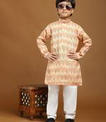 Orange Floral Cotton Jacquard Kurta Pajama Set for Boys Ethnic Wear