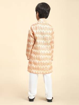 Orange Floral Cotton Jacquard Kurta Pajama Set for Boys Ethnic Wear 7