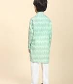 Green Floral Cotton Jacquard Kurta Pajama Set for Boys Ethnic Wear