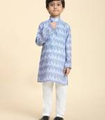 Blue Blue Floral Cotton Jacquard Kurta Pajama Set for Boys Ethnic Wear