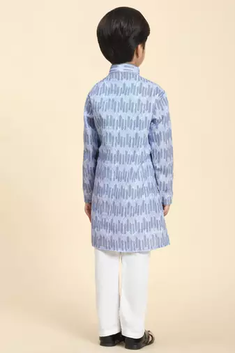 Blue Blue Floral Cotton Jacquard Kurta Pajama Set for Boys Ethnic Wear