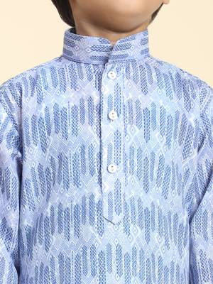 Blue Blue Floral Cotton Jacquard Kurta Pajama Set for Boys Ethnic Wear 7