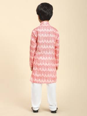 Pink Floral Cotton Jacquard Kurta Pajama Set for Boys Ethnic Wear 1