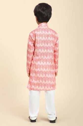 Pink Floral Cotton Jacquard Kurta Pajama Set for Boys Ethnic Wear