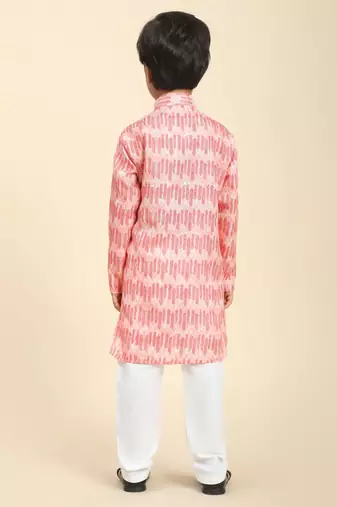 Pink Floral Cotton Jacquard Kurta Pajama Set for Boys Ethnic Wear