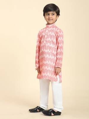 Pink Floral Cotton Jacquard Kurta Pajama Set for Boys Ethnic Wear 3