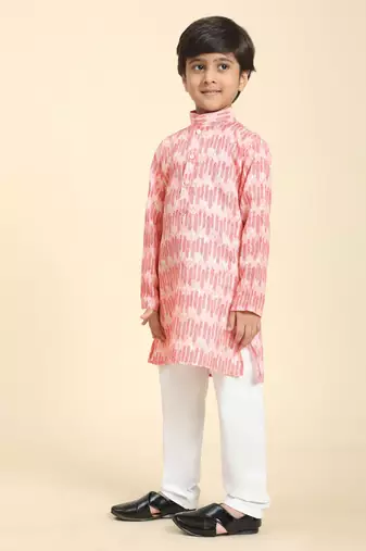 Pink Floral Cotton Jacquard Kurta Pajama Set for Boys Ethnic Wear