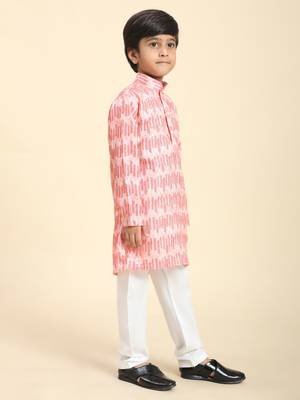 Pink Floral Cotton Jacquard Kurta Pajama Set for Boys Ethnic Wear 4