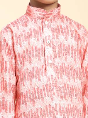 Pink Floral Cotton Jacquard Kurta Pajama Set for Boys Ethnic Wear 5