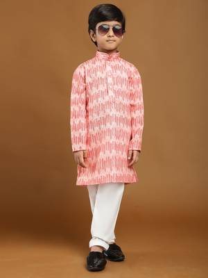 Pink Floral Cotton Jacquard Kurta Pajama Set for Boys Ethnic Wear 7
