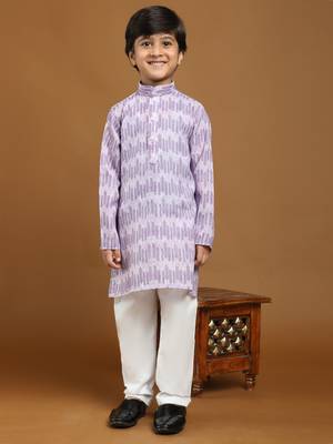 Purple Floral Cotton Jacquard Kurta Pajama Set for Boys Ethnic Wear 1