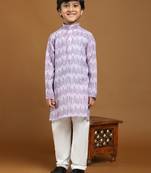 Purple Floral Cotton Jacquard Kurta Pajama Set for Boys Ethnic Wear